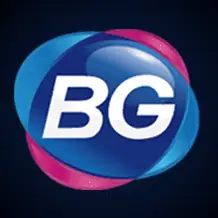 สัญลักษณ์โลโก้วงกลมสีน้ำเงินพร้อมตัวอักษร BG บนพื้นสีน้ำเงิน