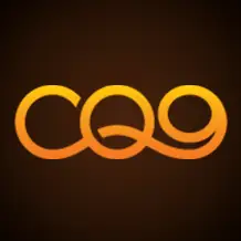 ตัวอักษรและสัญลักษณ์ CQ9 สีส้มทองสว่างบนพื้นหลังสีดำ
