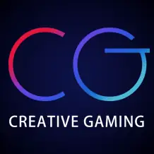 ตัวอักษรย่อ CG สีน้ำเงินและแดงเหนือข้อความ CREATIVE GAMING