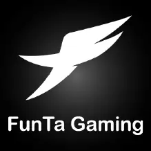สัญลักษณ์รูปปีกนกสีขาวและชื่อแบรนด์ FunTa Gaming บนพื้นหลังสีดำ
