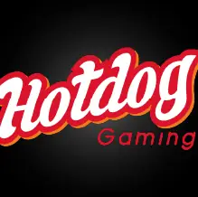 ตัวอักษรสีแดงขอบสีขาวระบุข้อความ Hotdog Gaming บนพื้นหลังสีดำ