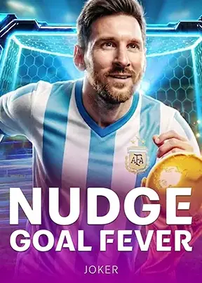 ภาพนักเตะในชุดทีมสีน้ำเงินขาวเตะฟุตบอล NUDGE GOAL FEVER ของ JOKER