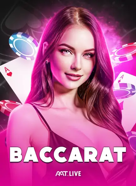 ภาพหญิงสาวผมลอนสีชมพูประกายม่วงกำลังถือไพ่ BACCARAT ของ ART LIVE