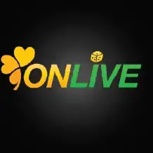 สัญลักษณ์ใบโคลเวอร์สีทองอร่ามคู่กับตัวอักษร ONLIVE บนพื้นสีดำ