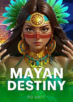 ภาพหญิงสาวนักรบสวมหมวกประดับขนนกแบบมายา MAYAN DESTINY ของ PG SOFT
