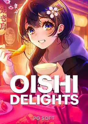ภาพวาดหญิงสาวสไตล์การ์ตูนอนิเมะทัดดอกไม้ OISHI DELIGHTS ของ PG SOFT